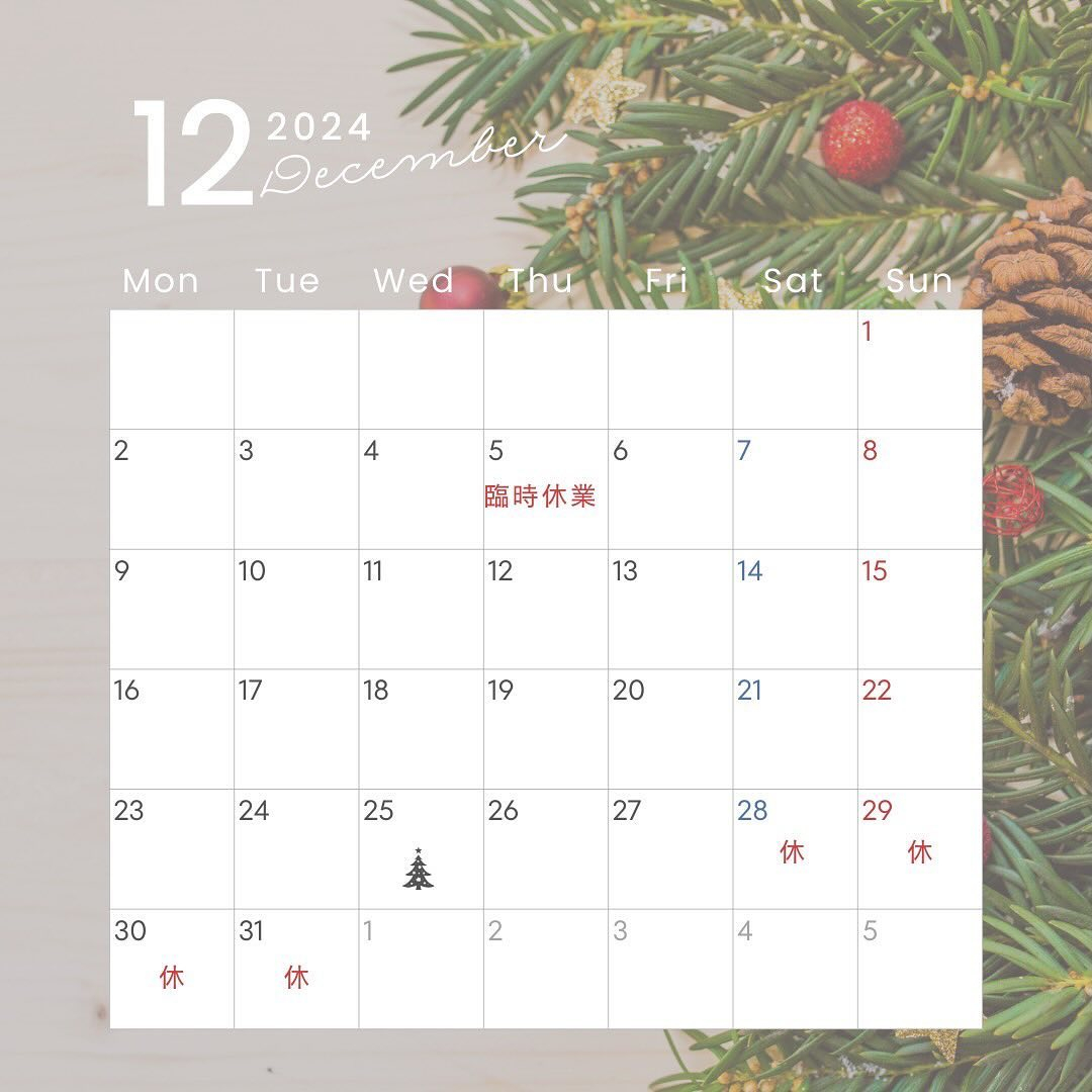 遅くなりましたが12月の予定表です。